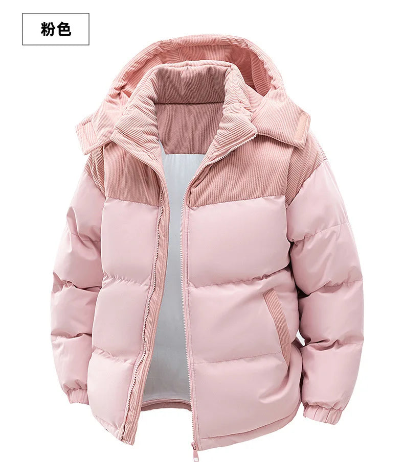 2025 Men Winter Thick Warm Parka Coat Male Color Blocking Detachable Hooded Collar Cotton Jacket Men's Cotton Coat