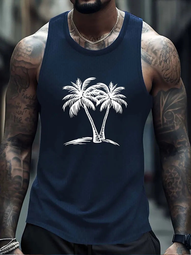 2024 Summer Outdoor Beach Men's Top Hawaiian Style Men's Tank Top Vintage Car Print Tank Top Everyday Casual Sleeveless T-shirt