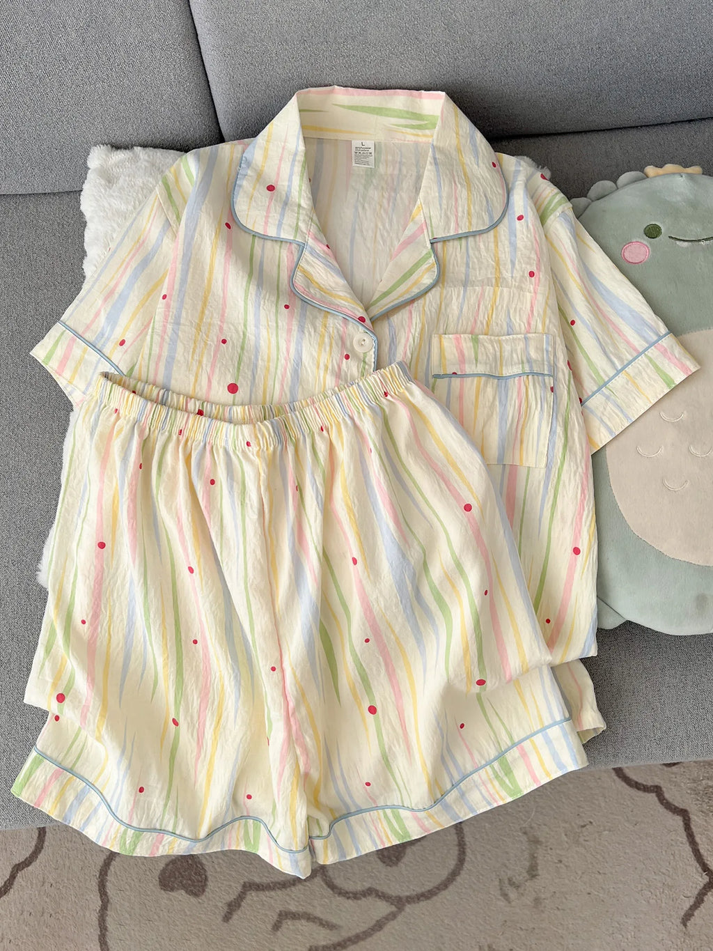 Summer 2026 New Short-Sleeved Shorts Pajamas Women's Cartoon Cute Girl Cardigan Set Ladies Sleepwear Breathable Homewear