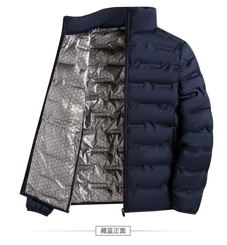 2025 Graphene Self-heating Down Jacket Men Solid Windproof Pleated Down Jackets Stand Collar Classical Warm Winter Jackets Male