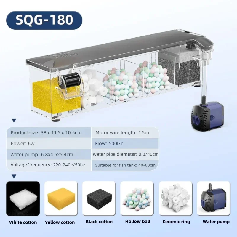 Fish Tank Filter 3 in 1 Water Purification Circulation Pump Aquarium Wall Mounted Filter Box Small Pump Silent Aeration
