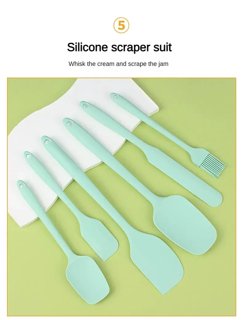 6pc Silicone Spatula set for baking-cake frosting kit with brush, non-stick scrapers & cream spreads |   cute kitchen gadgets