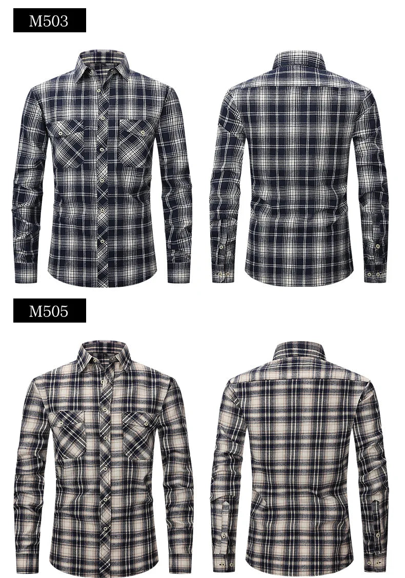 Men's long sleeve shirt ground wool plaid comfortable casual spring summer autumn high quality slim-fit free ironing fast