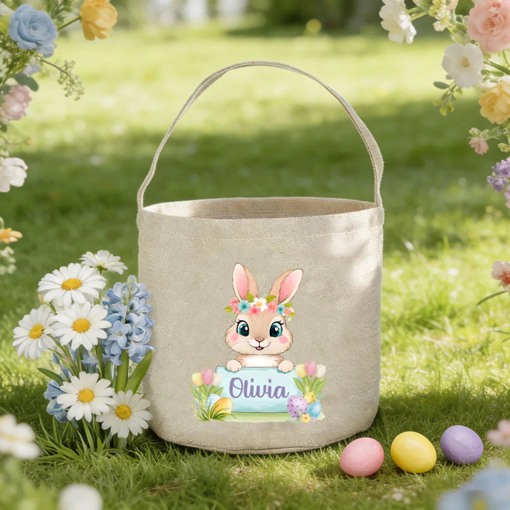 Personalized Easter Basket with Name Bunny Basket for Kids Egg Hunt Basketes Baby’s First Keepsake Kids Easter Gifts Bag