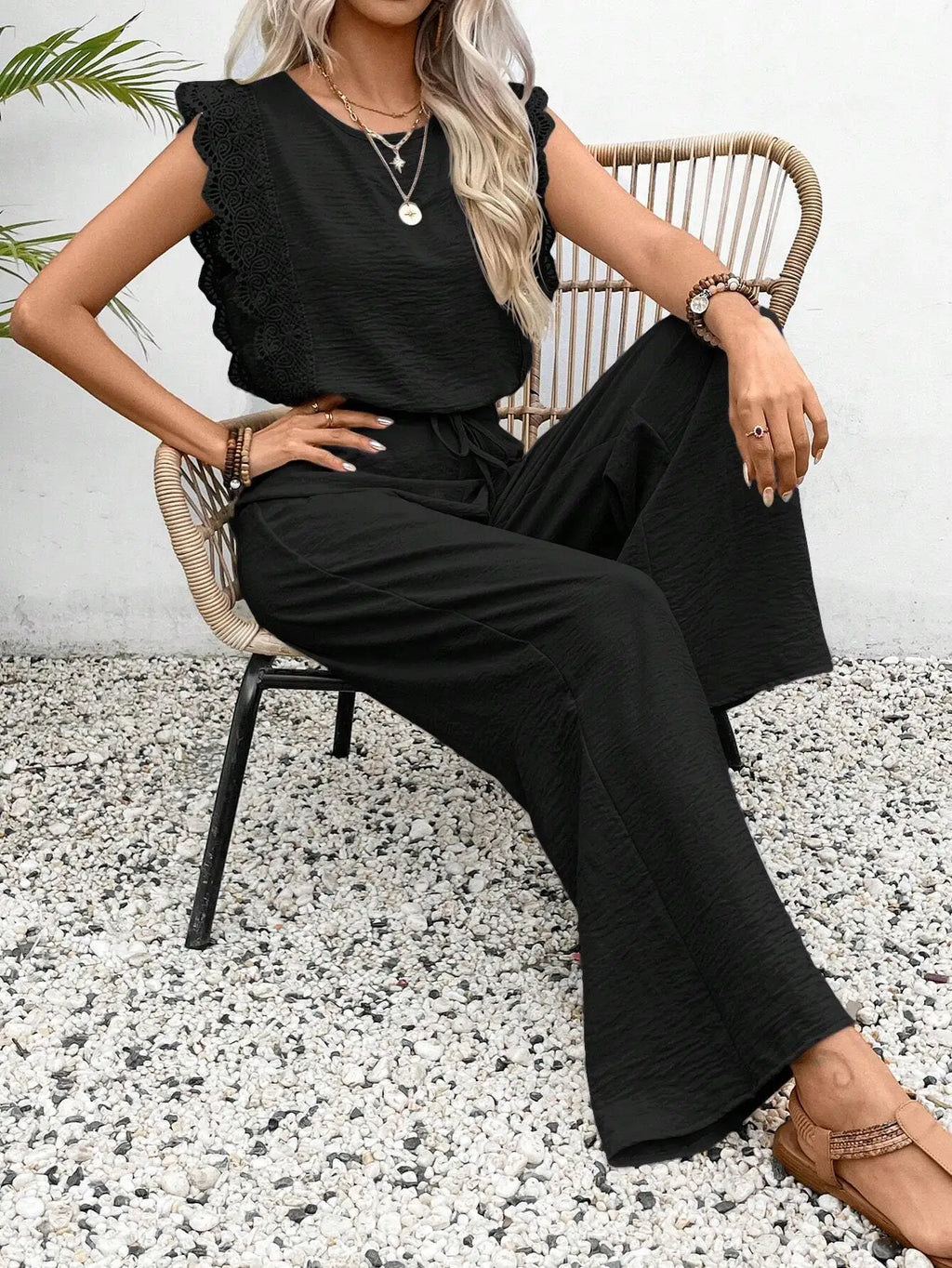 2026 Summer New Women's Suit Sleeveless O-neck Top Elastic Waist Straight Pants Slim Street 2-piece Set
