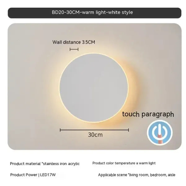 Round wall lamp/modern minimalist style bedroom bedside table staircase porch LED light source human body touch sensor
