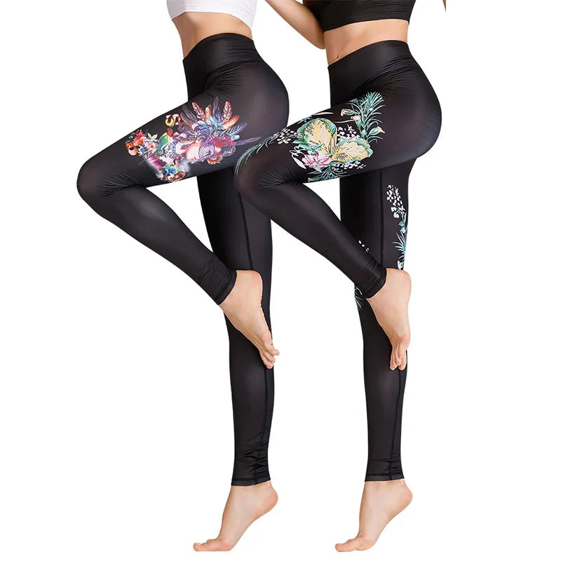 Women's High-Waist Yoga Pants, Quick-Dry, Printed, Stretch, Fitness Leggings, Tummy Control, Sports, Running, Athletic Pants
