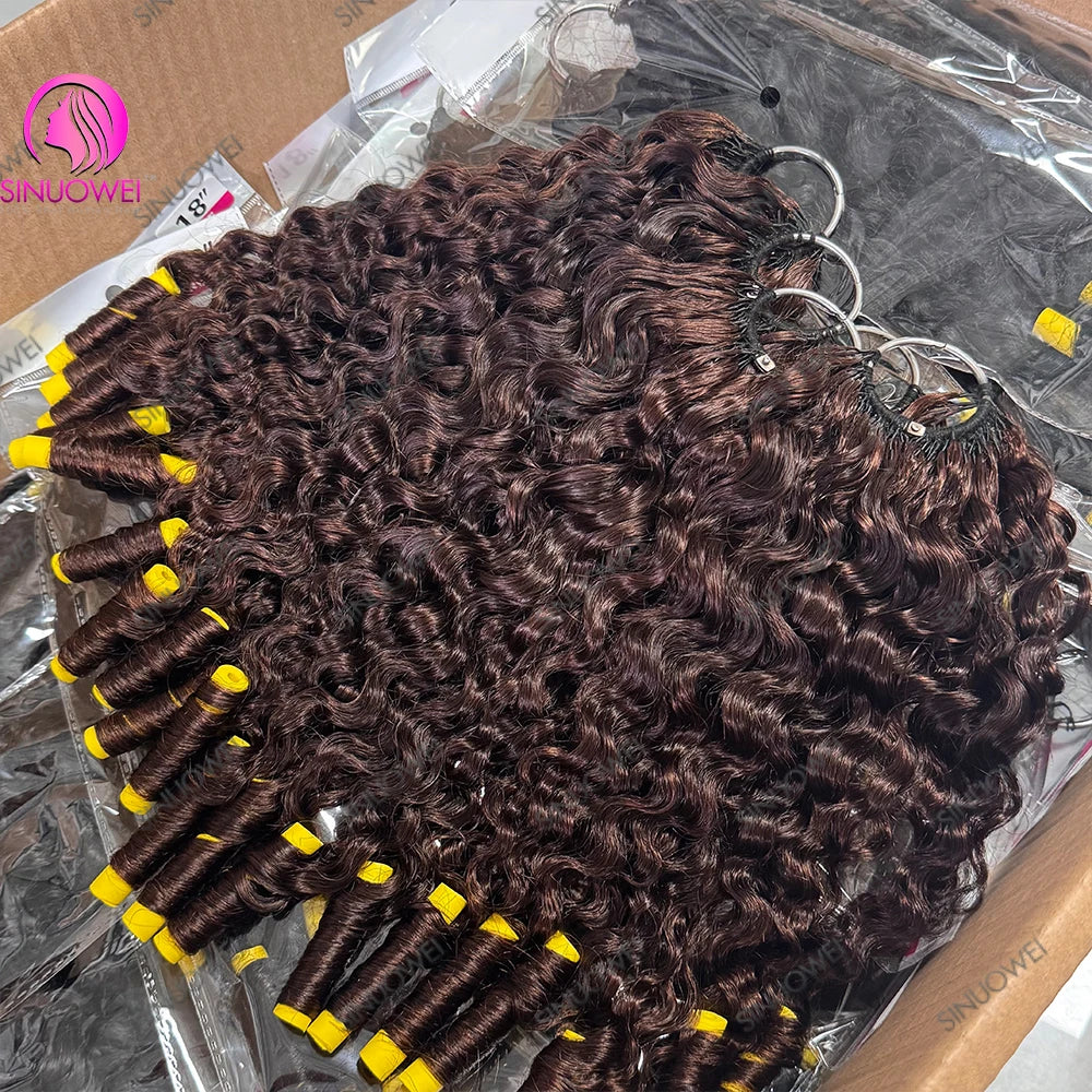 Brown Burmese Curly Feathered Crochet Human Hair Natural Black Pixie Curly Hair for Braiding Burmese Water Wave Hair Extensions