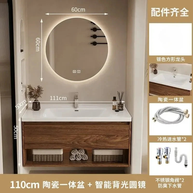 Wall Mounted Bathroom Vanity with Sink Combo Modern Wood Bathroom Vanity Set with Top Basin Storage Cabinet Wood Home Furniture