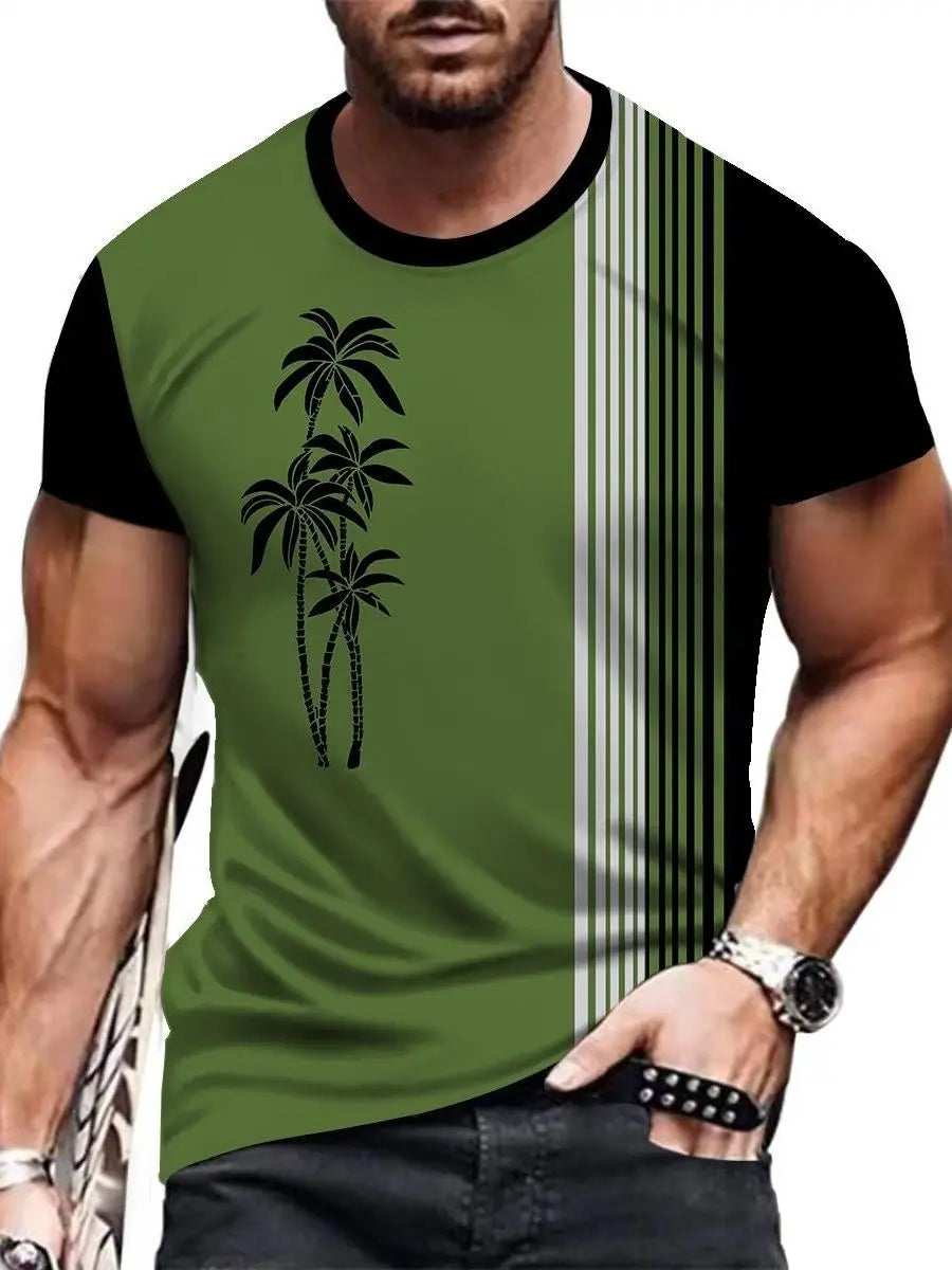 Coconut Tree 3D Print Hawaiian T-Shirts Men Women Round Neck Short Sleeve T Shirt Oversized Street Tee Street Top Men's Clothing
