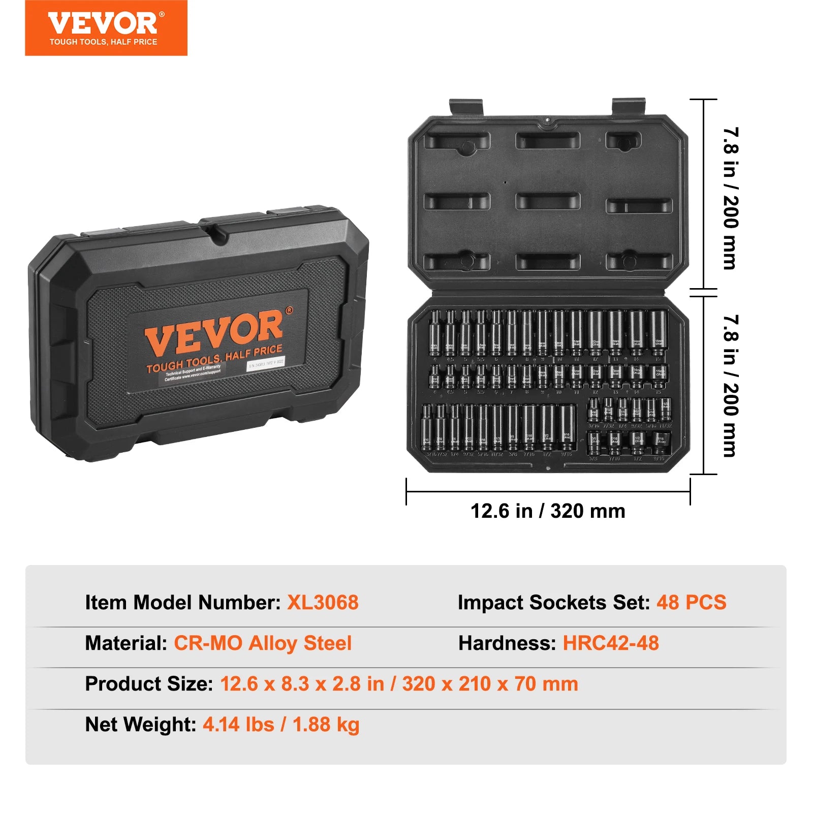 SucceBuy Drive Impact Socket Set Deep & Shallow Socket Set Cr-Mo Alloy Steel Auto Repair EasytoRead Size Markings Storage Case