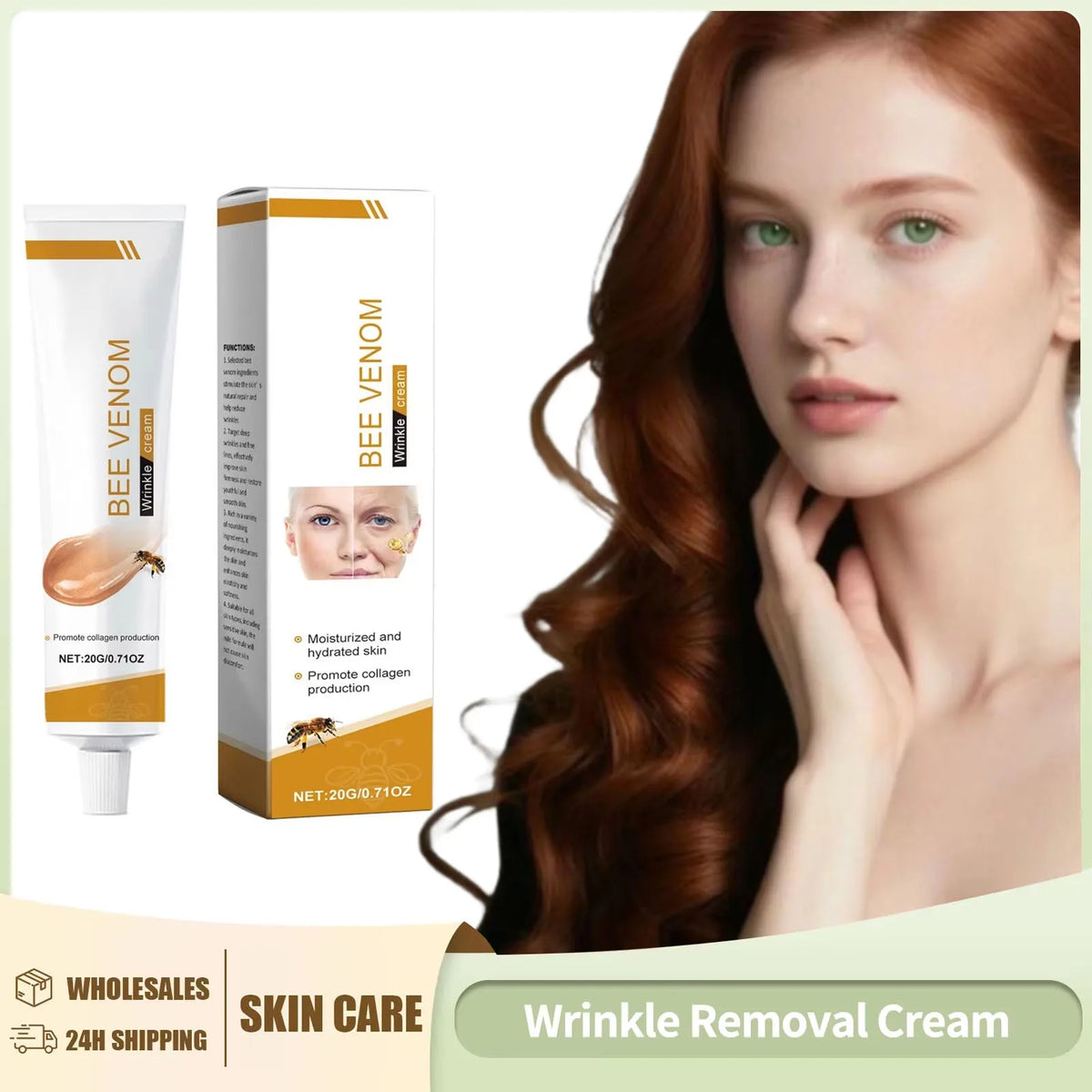 Wrinkle Removal Cream Firming Facial Lifting Moisturizing Deep Hydration Smoothing Fine Lines Repair Skin Bee Venom Cream 20g