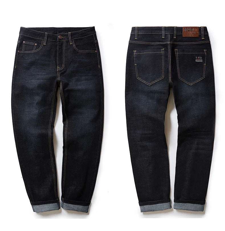 Extra Large Size 56 Men's Jeans High Waist Straight Denim Pants Male Stretch Classic Autumn Winter Super Plus Big 50 52 54 10XL