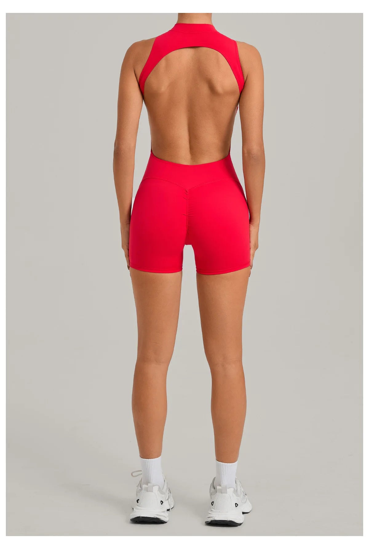 Sexy Hollow Backless Unitard Gym Women Romper Sleeveless Zipper Scrunch Butt Short Jumpsuit for Fitness Sports Short Playsuit