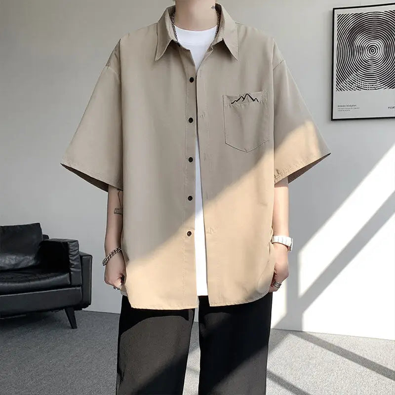 LEGIBLE Spring Summer Solid Shirts Men Casual Oversized Three Quarter Shirts Male Loose Fit Shirt for Man
