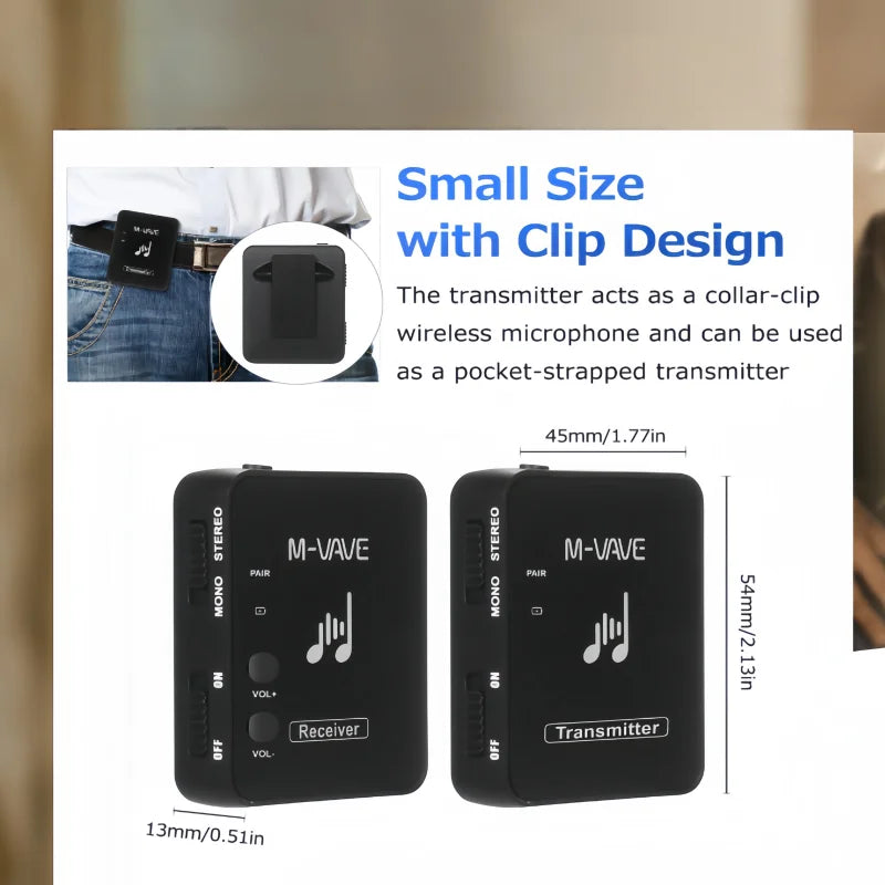 M-VAVE WP-10 2.4G Wireless In-Ear Monitor IEM System,Rechargeable Transmitter & Receiver with Volume Control/for Studio/Live