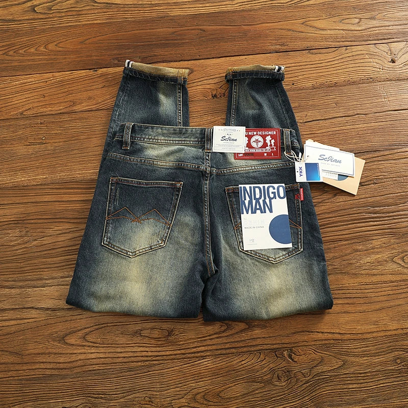 2025 Spring and Autumn New American Retro Heavyweight Denim Jeans Men's High Street 94.2% Cotton Washed Straight Casual Pants