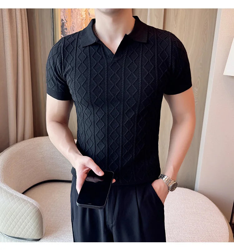 Polo Style Sweaters For Men Autumn Winter New Slim Fit Short Sleeve Mens Casual Sweater Turn Down Collar Knitted Pull Homme 3XL