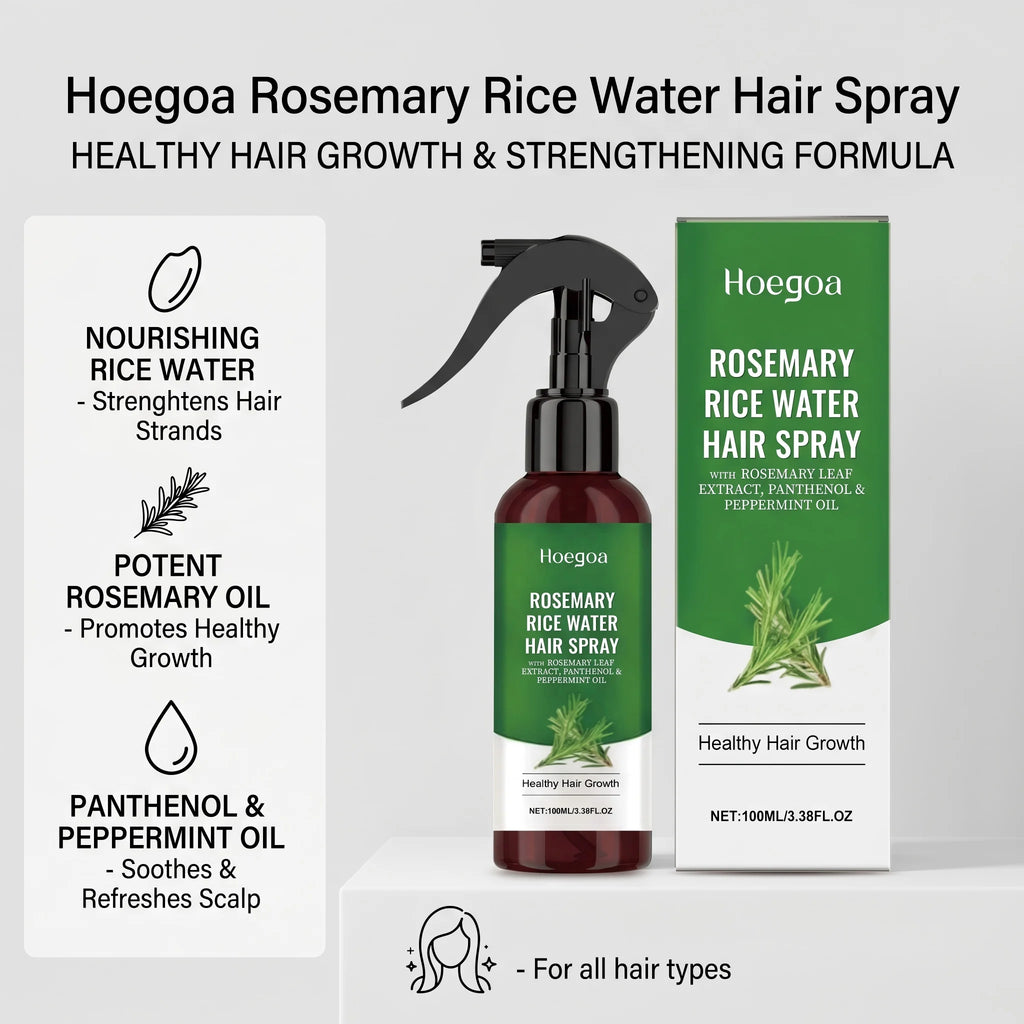 Rosemary Rice Water Hair Spray for Dry Frizzy Hair Nourishing Scalp Repair Damaged Hair Strengthen Weak Roots Reduce Breakage