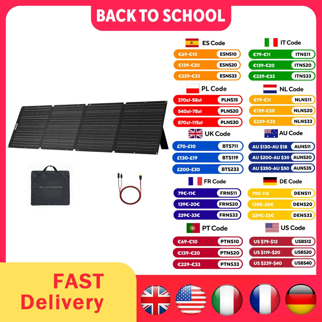 ALLPOWERS SE200 200W Solar Panel Monocrystalline ETFE IP68 Waterproof Foldable Solar Panel for Solar Generator Outdoor RV Travel