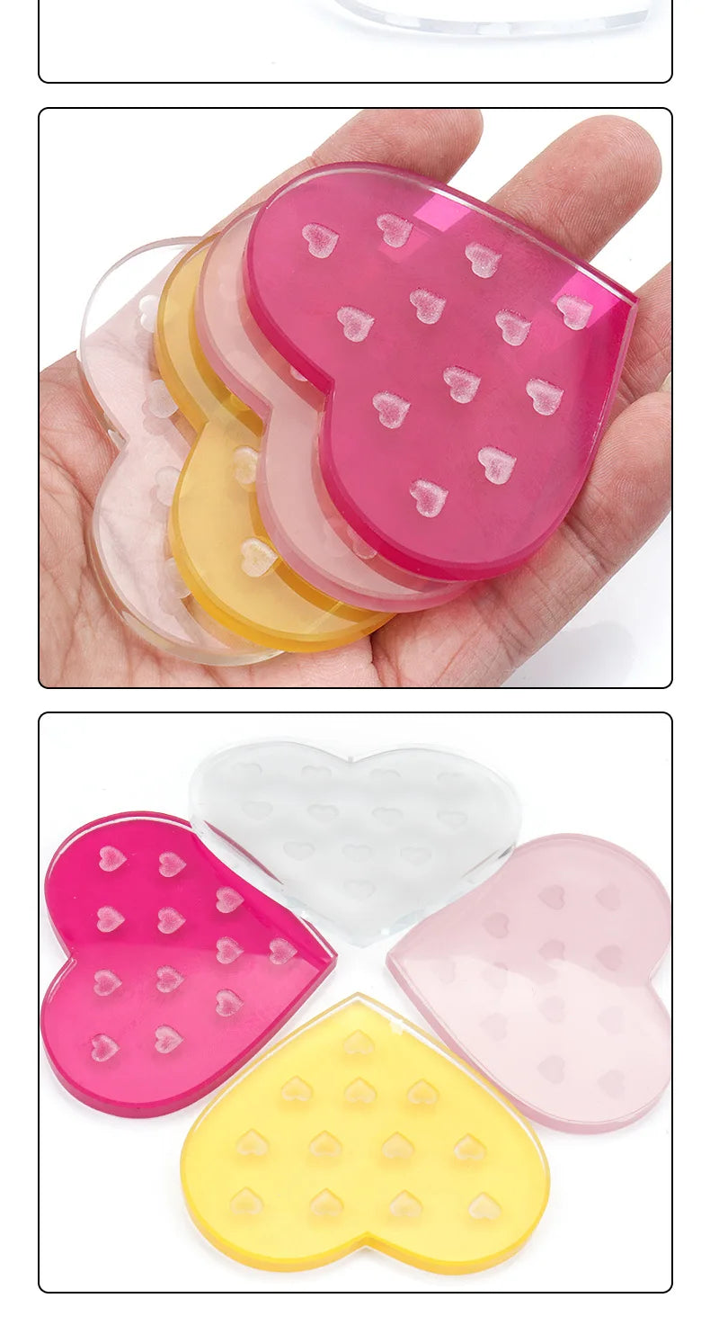1Pc Heart Shaped Glass False Eyelash Stand Glue Holder Pad Eyelashes Extension Adhesive Pallet Paste Glue Pad Makeup Supplies