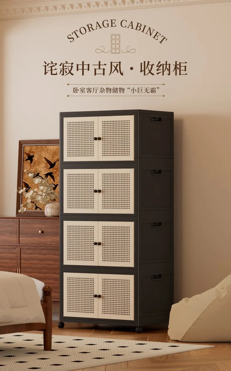 Medieval Folding Storage Cabinet Multi-layer Shelf Cabinet Locker Living Room Premium Clothes Children's Storage Wardrobe