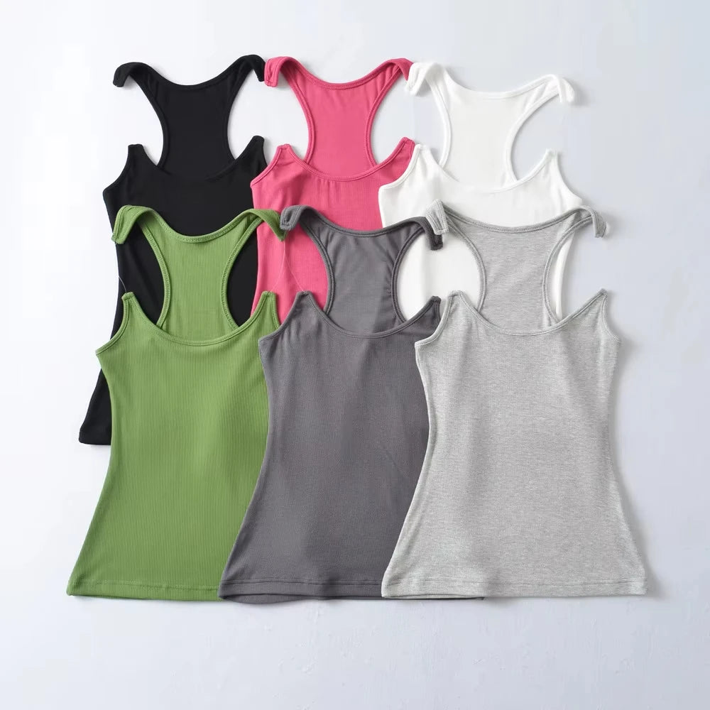 Women Ribbed Invisible Strap Tank Top Camis Tee