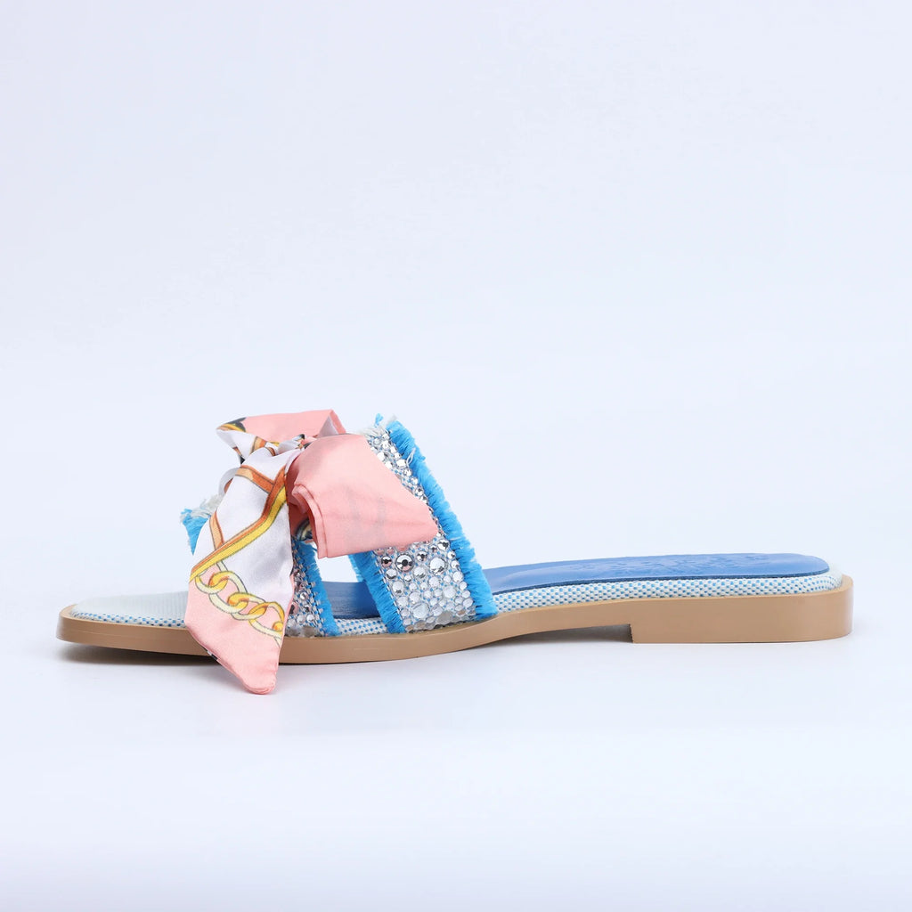 Women's Dressy Flat Rhinestone Sandals Comfortable Slip On Leather Sandals Shoes Women 2024 Luxury Brand High Quality Shoes