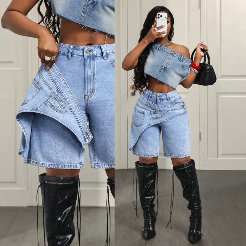 Women Denim Pant Jeans Vintage Wide Leg Knee Length Pants High Waist Straight Trousers Y2k Streetwear Elegant Casual Loose