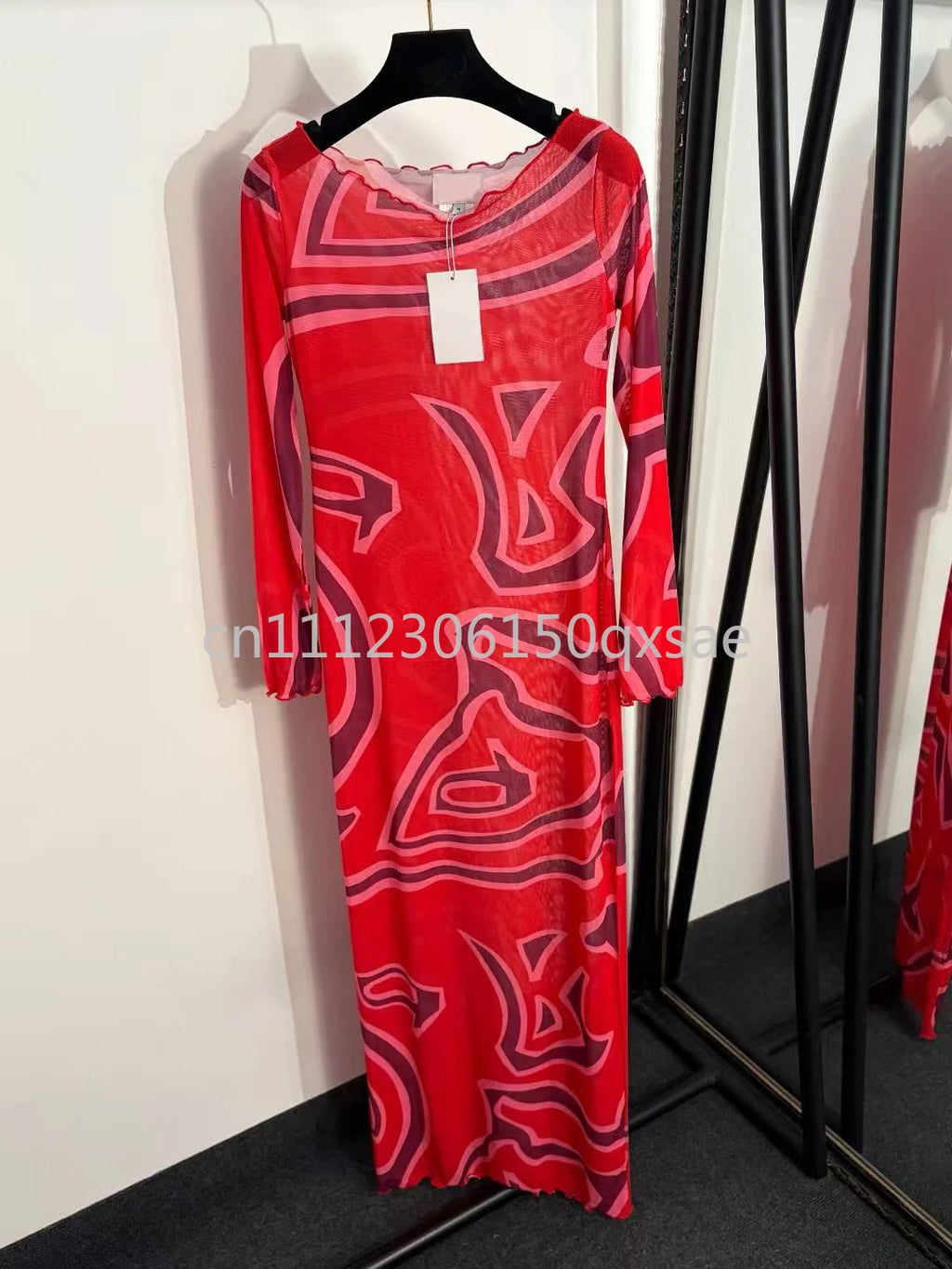 Fashion Design Women's Blue Mesh Dresses with Designer Signature Letter Logo Skirts Luxury Brand Women's Sexy Mesh Beachwear