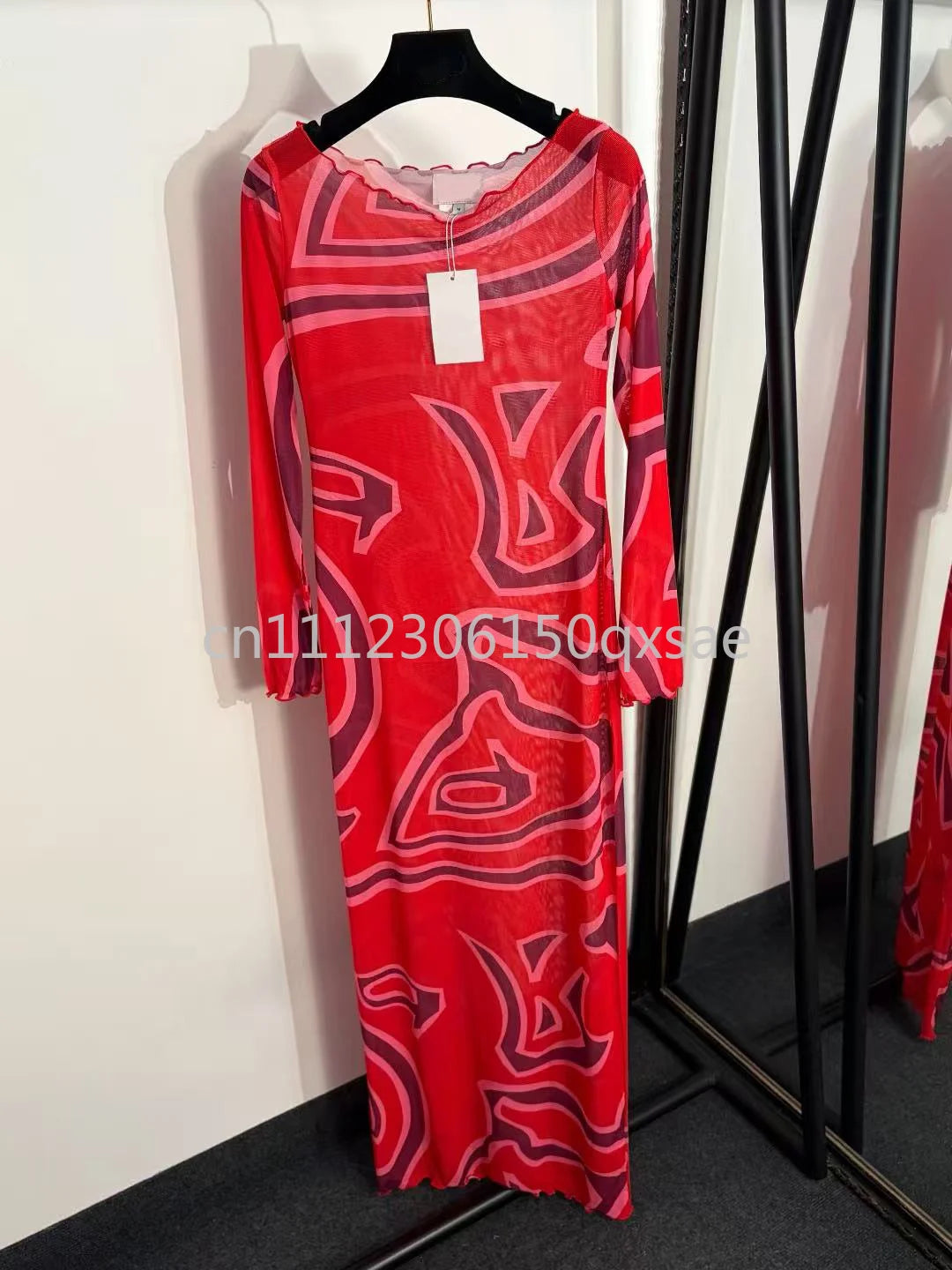 Fashion Design Women's Blue Mesh Dresses with Designer Signature Letter Logo Skirts Luxury Brand Women's Sexy Mesh Beachwear