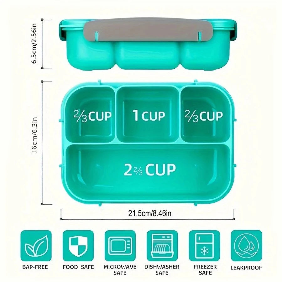 1PC Four grid plastic lunch box 1300ML,student office lunch box,Sealed Leak Proof And Easy To Clean Student Bento Box