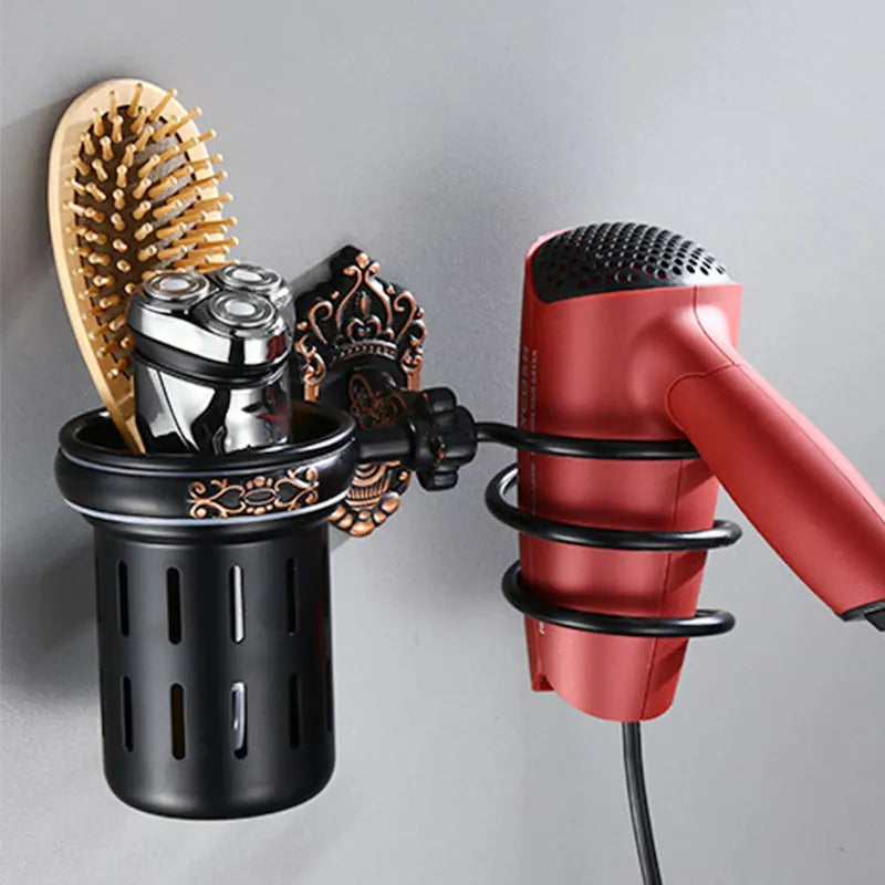 Hair Dryer Holder Aluminum Antique Bathroom Shelf Storage Nail Free Wall Shelf Mounted Organizer Spiral Stand Toothbrush Holder