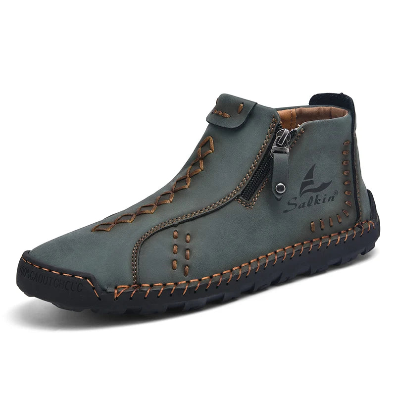 Handmade Leather Casual Shoes For Men Sneakers Men Flat Footwear Zipper Leather Boots Men Ankle Plus Size 39-48