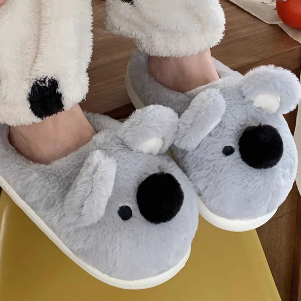 Women Winter new three-dimensional koala design Slippers Casual Soft Heel Platform Fur Warm Indoor Comfortable Man Home Slippers