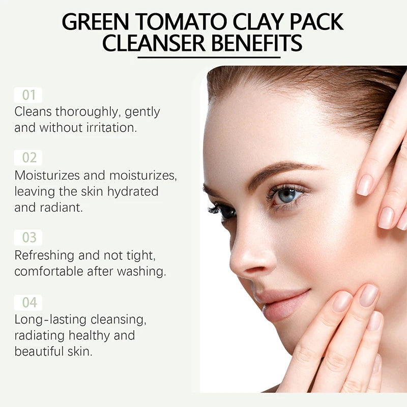 Deeply Cleansing Green Tomato Facial Cleanser For Hydrating, Moisturizing, Skin Cleaning Oil-Water Balance Facial Clay Cleanser