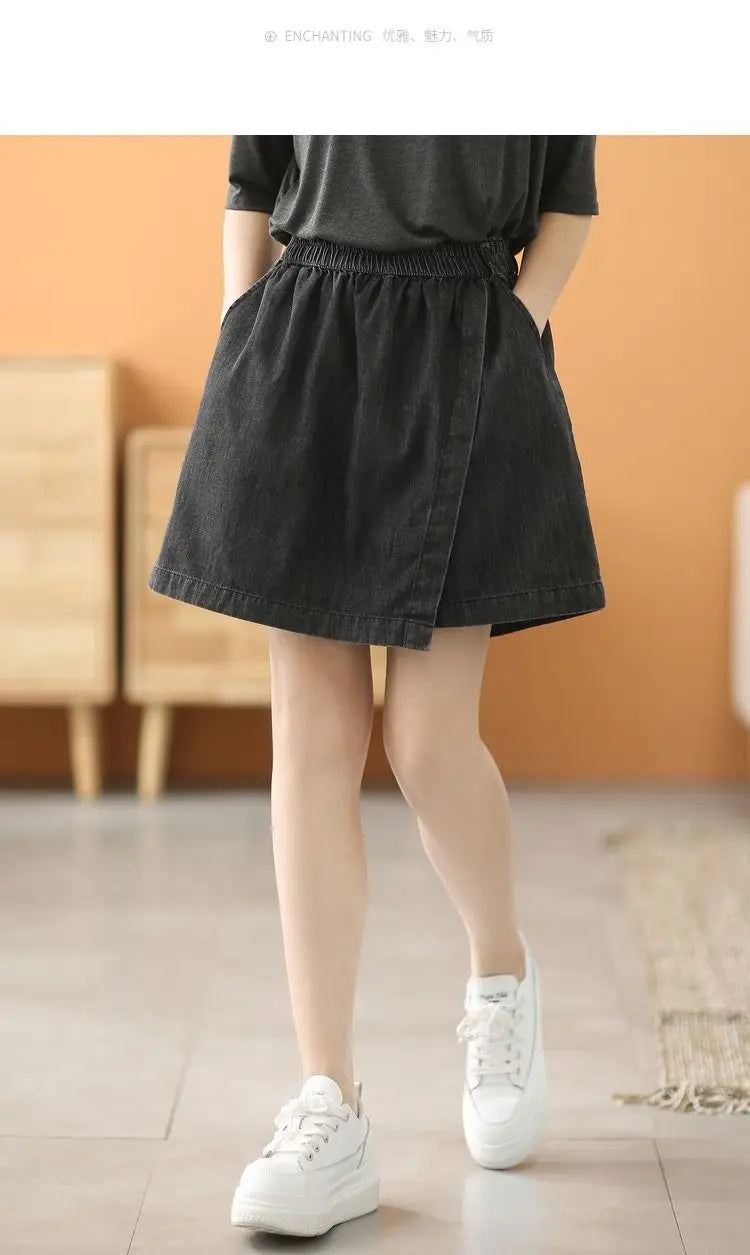 Stylish Elastic-Waist Denim Shorts Women New Summer Collection Loose High Waist Casual Versatile Slimming Skirt Pants