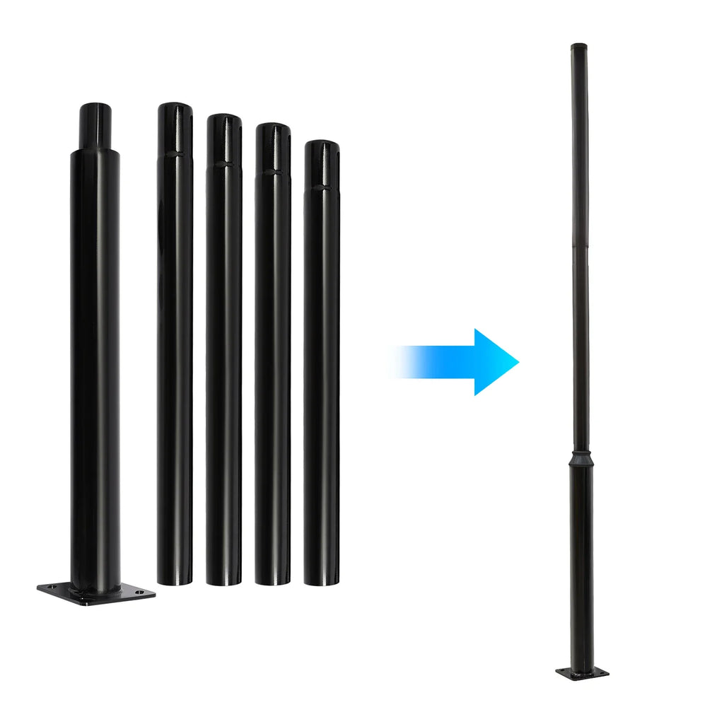 Street Light Pole, Street Lamp Post, Split Street Lamp Post, 5m Tall Outdoor Iron Pole, Galvanized Baking Paint Black, Floor Mounted, Load Capacity 100kg, for Solar Light Garden Light Surveillance Camera, Street Yard Parking