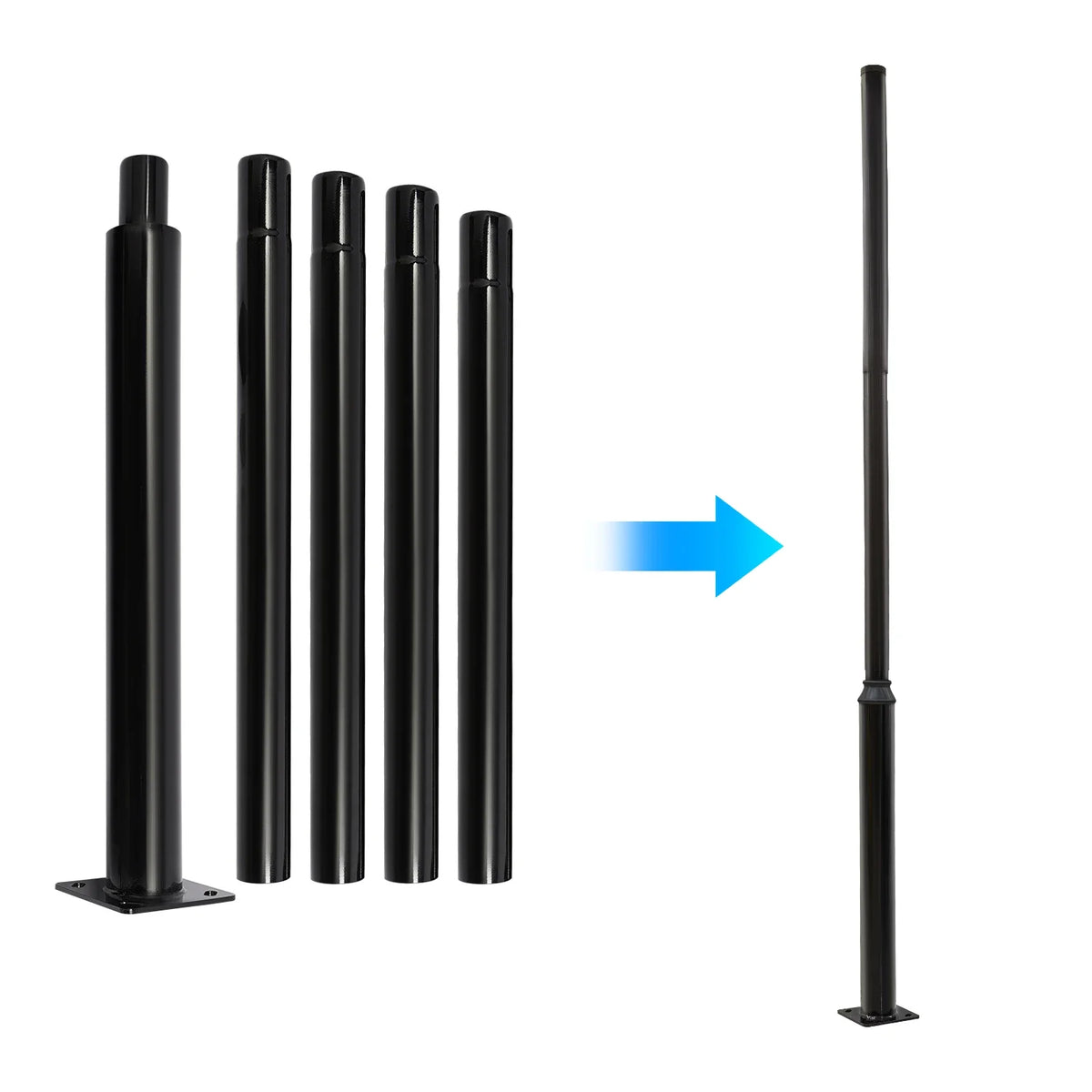 Street Light Pole, Street Lamp Post, Split Street Lamp Post, 5m Tall Outdoor Iron Pole, Galvanized Baking Paint Black, Floor Mounted, Load Capacity 100kg, for Solar Light Garden Light Surveillance Camera, Street Yard Parking