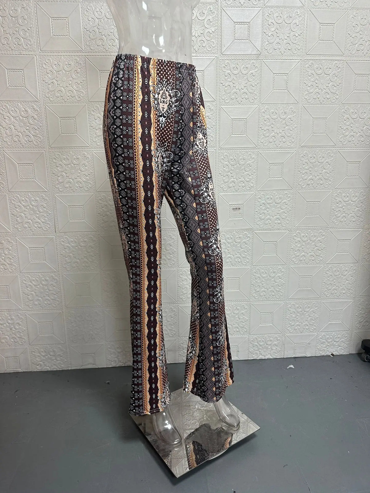 Fashionable New High Elasticity Tight Fitting Micro Flared Printed Casual Pants