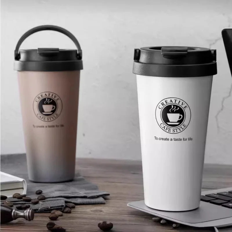 New American Simple Coffee Cup Portable Office Large-capacity Double-layer Vacuum Thermos Cup with Rope Seamless Lined Mug