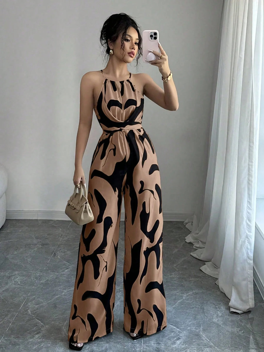 Women's Sexy Halter Neck Jumpsuits Casual Pants Rompers for Women Geometric Print Jumpsuit Party Outfits for Women Ropa Mujer