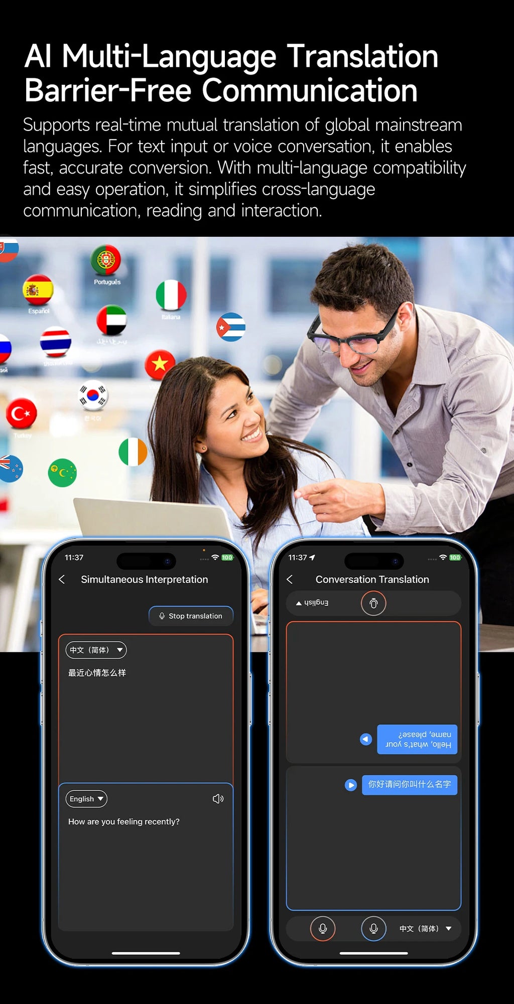 2026 New 4K HD 800W Pixel Dual-Camera Smart Glasses Men 1200P Video Recording AI Chat WIFI Transmission Translation Call Glasses
