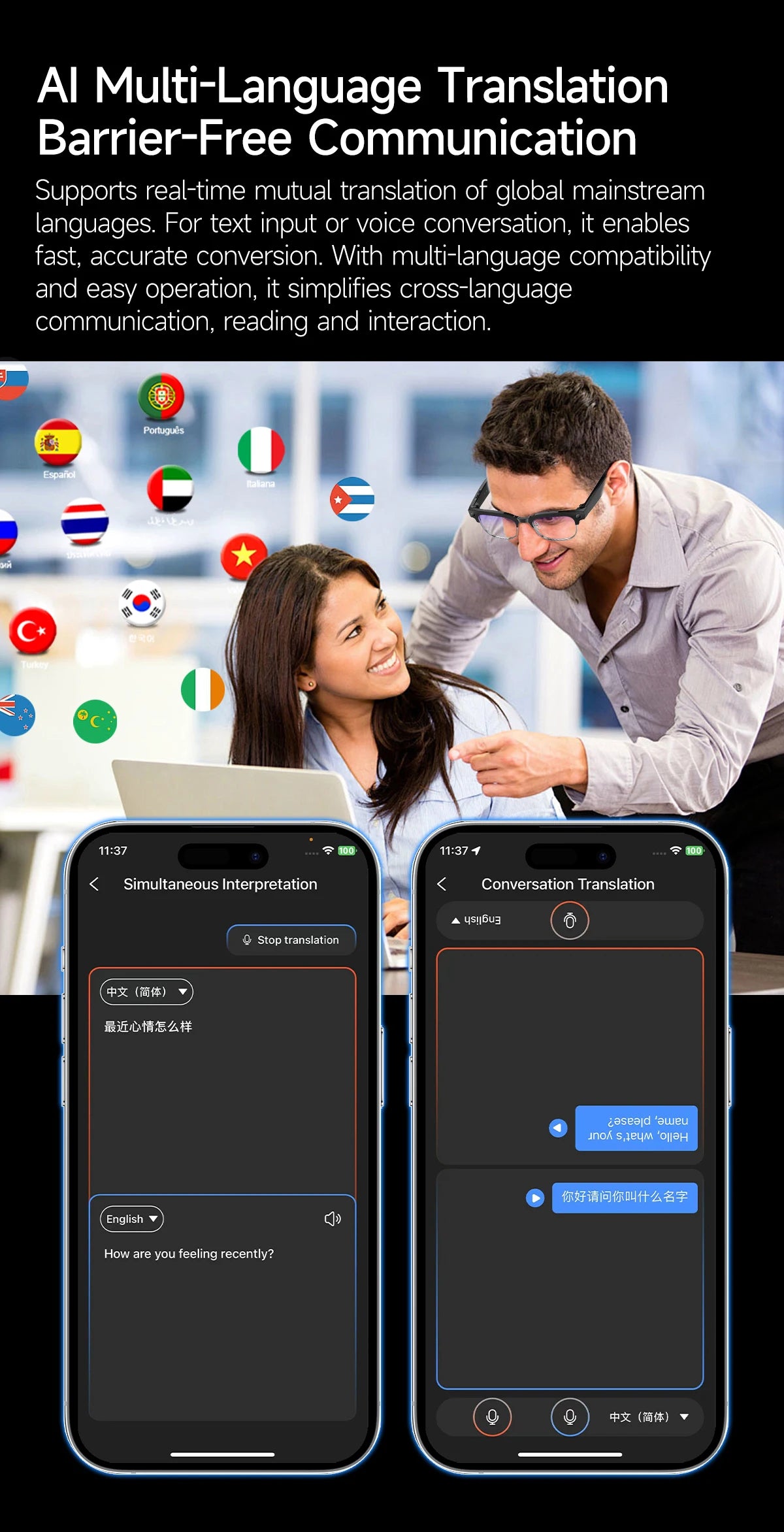 2026 New 4K HD 800W Pixel Dual-Camera Smart Glasses Men 1200P Video Recording AI Chat WIFI Transmission Translation Call Glasses