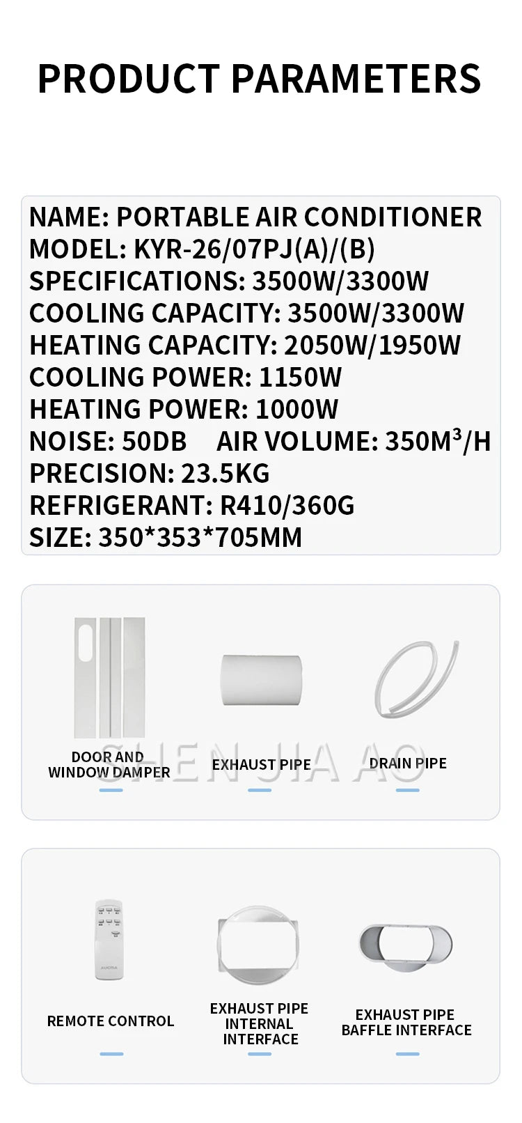 3500W/3300W Air Conditioner Portable AC Unit with Built-in Dehumidifier and Fan Functions Cools 250 sq.ft Mobile Air Conditionin