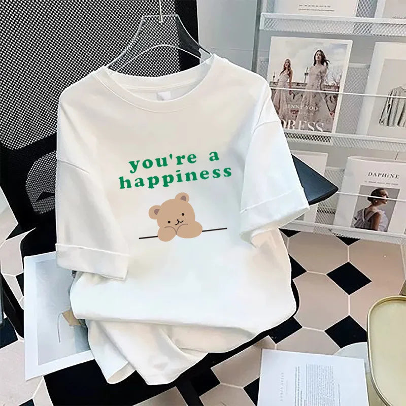Loose Cotton Short Sleeve T-Shirt plus Size Men's Style Summer Top Comfortable Breathable Bottoming Shirt for plus Size Women