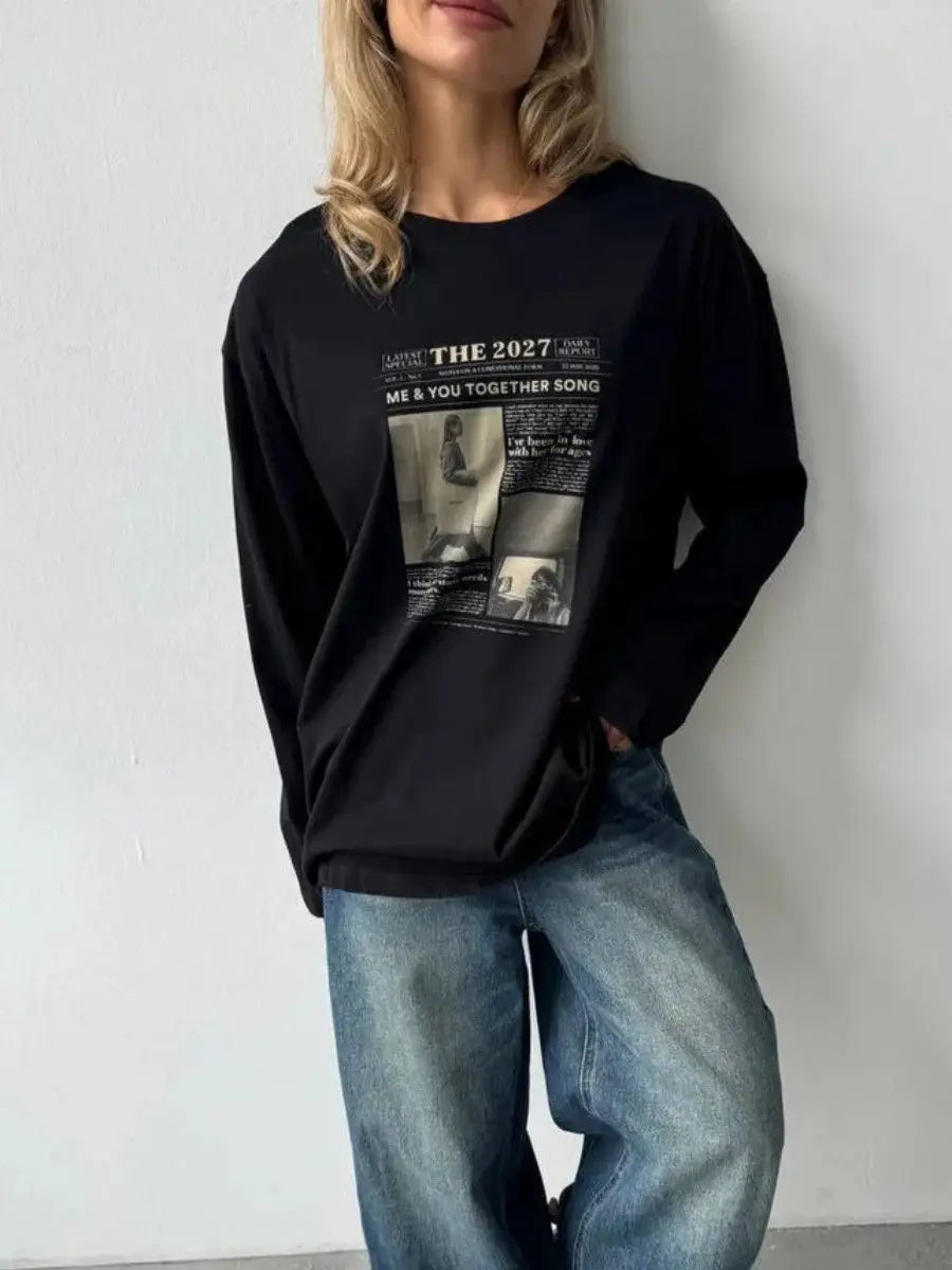 French Street Fashion Pure Cotton Long Sleeve Shirts Retro Letter Graphic Thin Sweatshirts Women Elegant Lady Tops Trendy Autumn