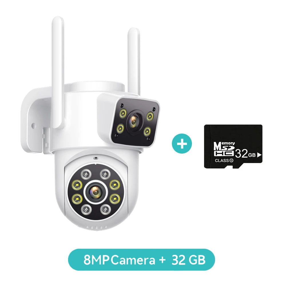 4K 8MP PTZ WiFi Surveillance Camera Dual Screen AI Human Detection Wireless Outdoor IP66 Waterproof CCTV Security P2P iCSee APP