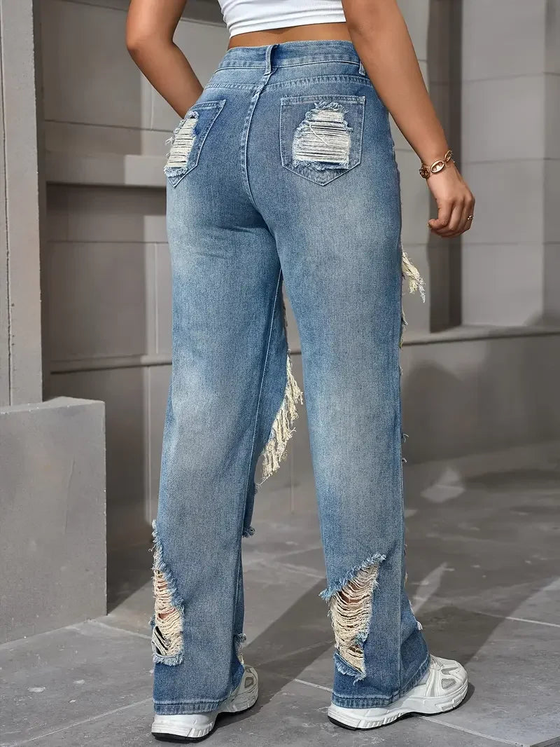 Y2K American Retro Jeans 2026 Light Washed Ripped Denim Pants High Waist Baggy Straight Leg Autumn Trend