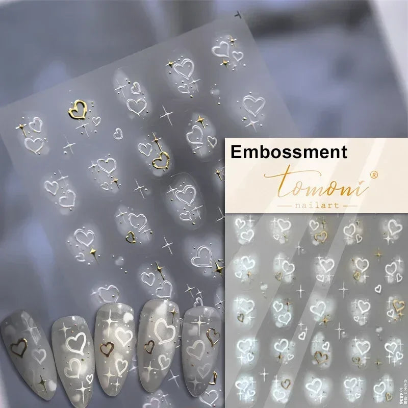 5D Gradient Love Gem Glitter Love Heart Colorful Cat's Eye Rhinestone Soft Self Adhesive Nail Art Stickers Shiny Manicure Decals